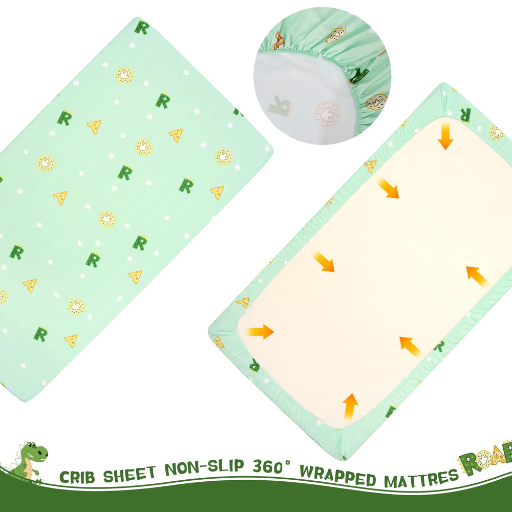 Cloele baby nursery scene featuring dinosaur bedding in a cozy room