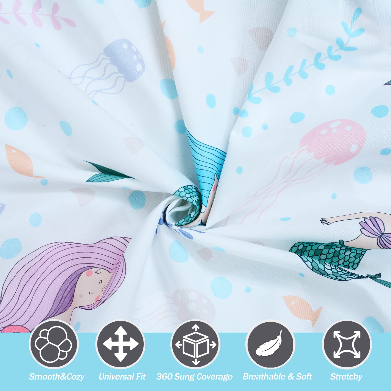 Cloele Mermaids crib sheet in a cozy nursery scene with mermaid design.