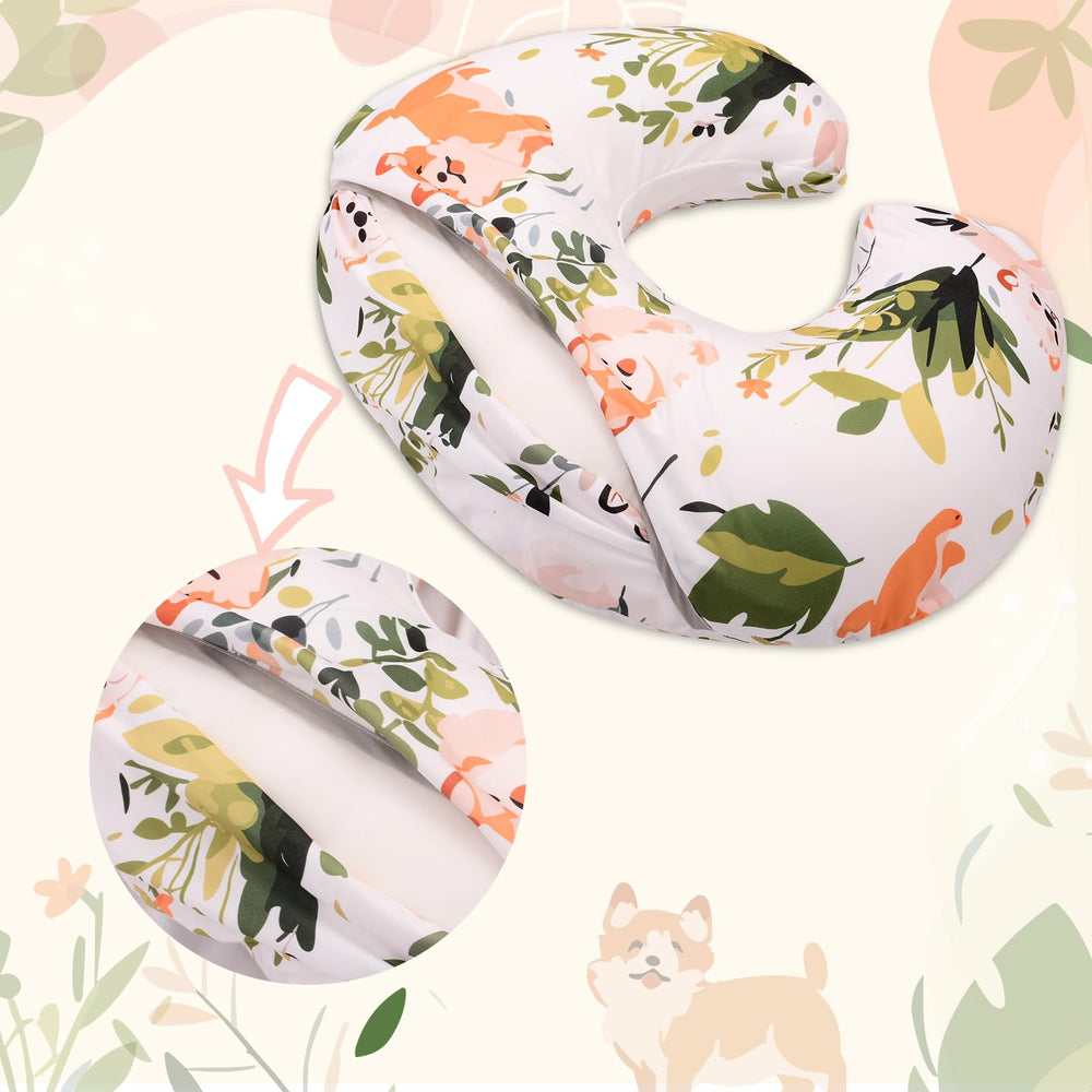 Cloele nursing pillow cover with green leaf and dog print design