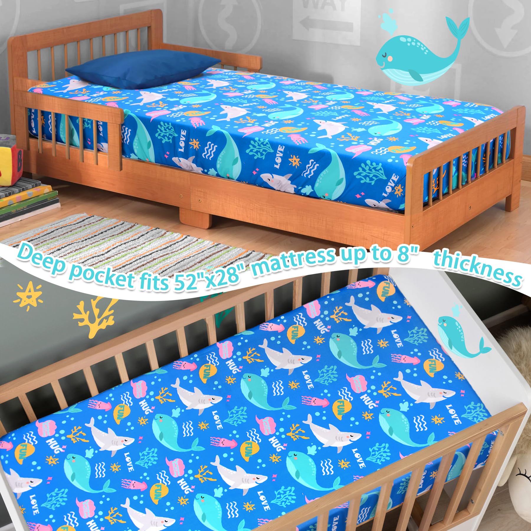 Cloele Ocean crib sheet with elastic band stays in place.