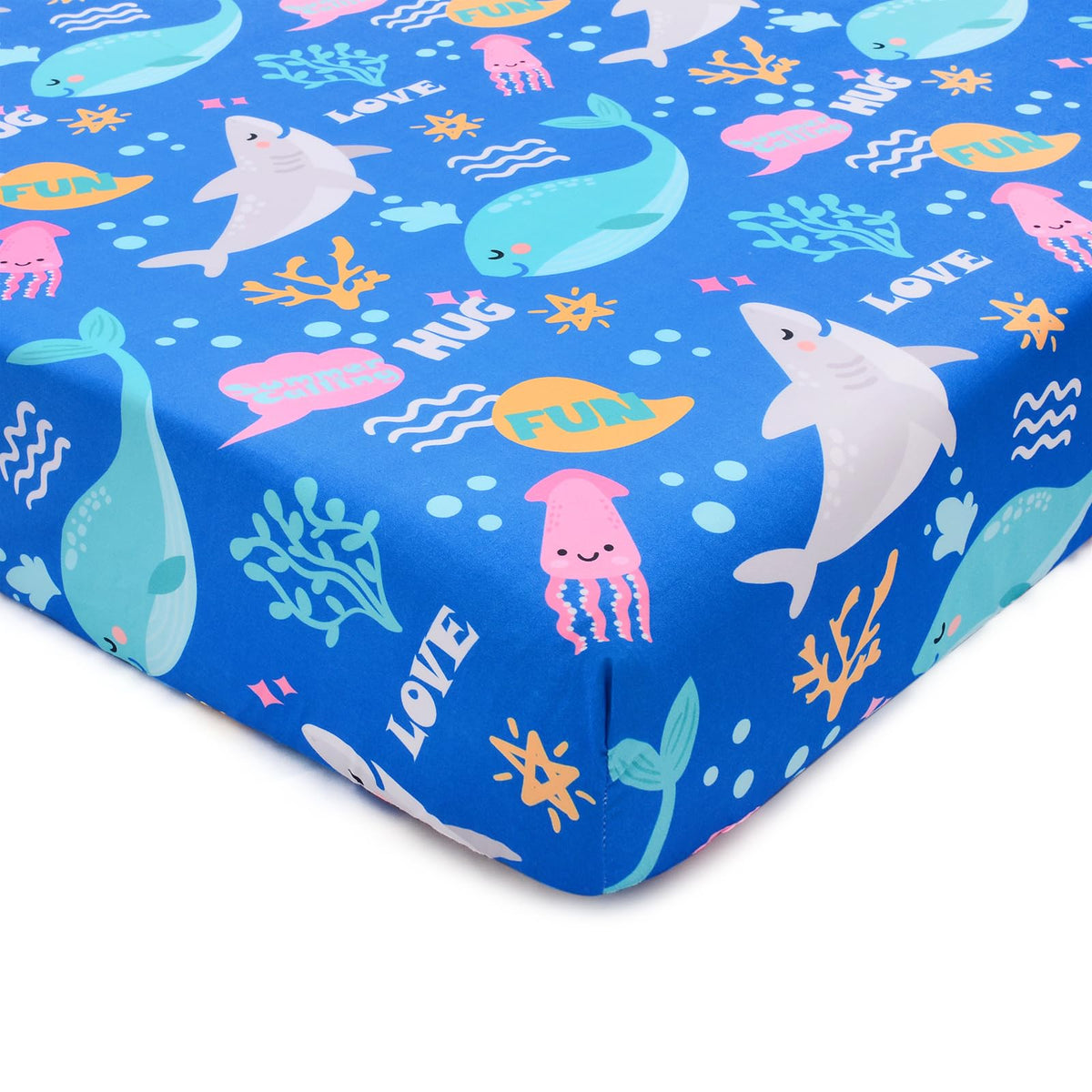 Cloele Ocean shark-pattern crib sheet for a cozy nursery.