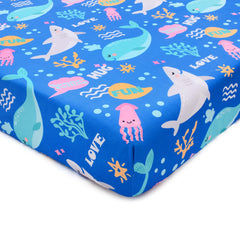Cloele Ocean shark-pattern crib sheet for a cozy nursery.