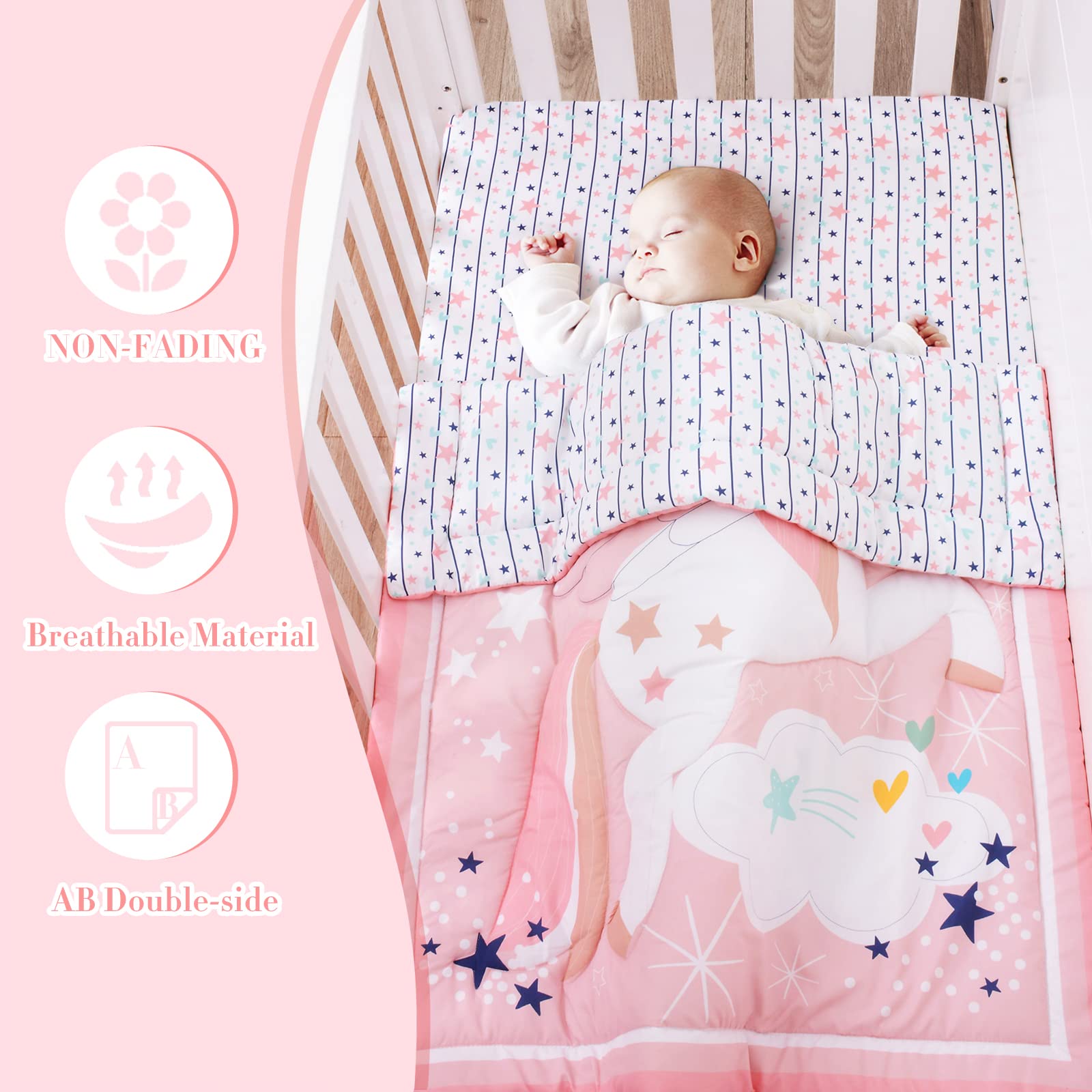 Cloele pink baby comforter 33x42 delivers lightweight warmth for naps and night sleep.