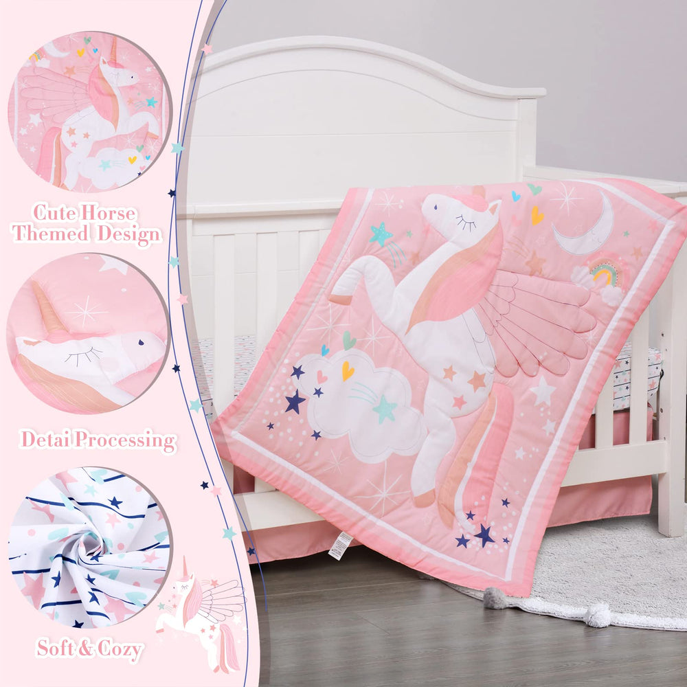 Cloele pink crib skirt adds a neat finishing touch to standard cribs.