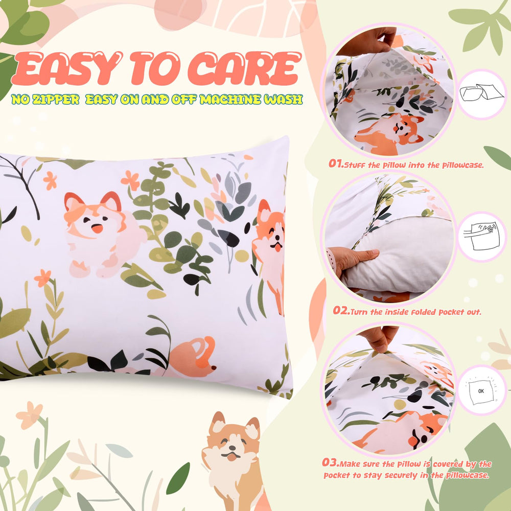 Cloele puppy greenery design pillowcase creates calming visuals