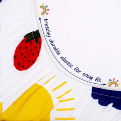 Cloele rainbow playpen sheet maintains vibrant colors and durability.