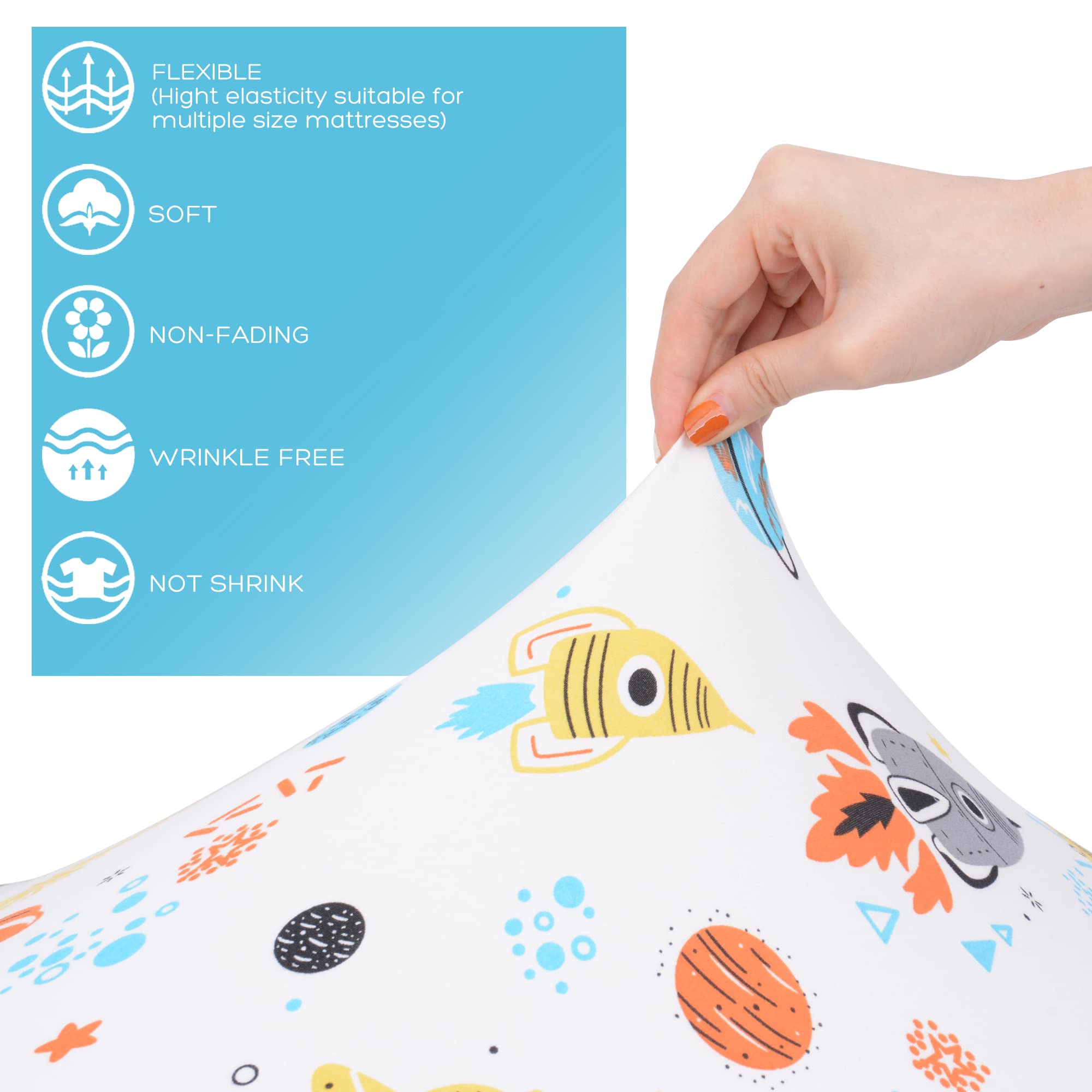 Cloele round crib sheet 360-degree fit demonstrates secure wrap around the mattress