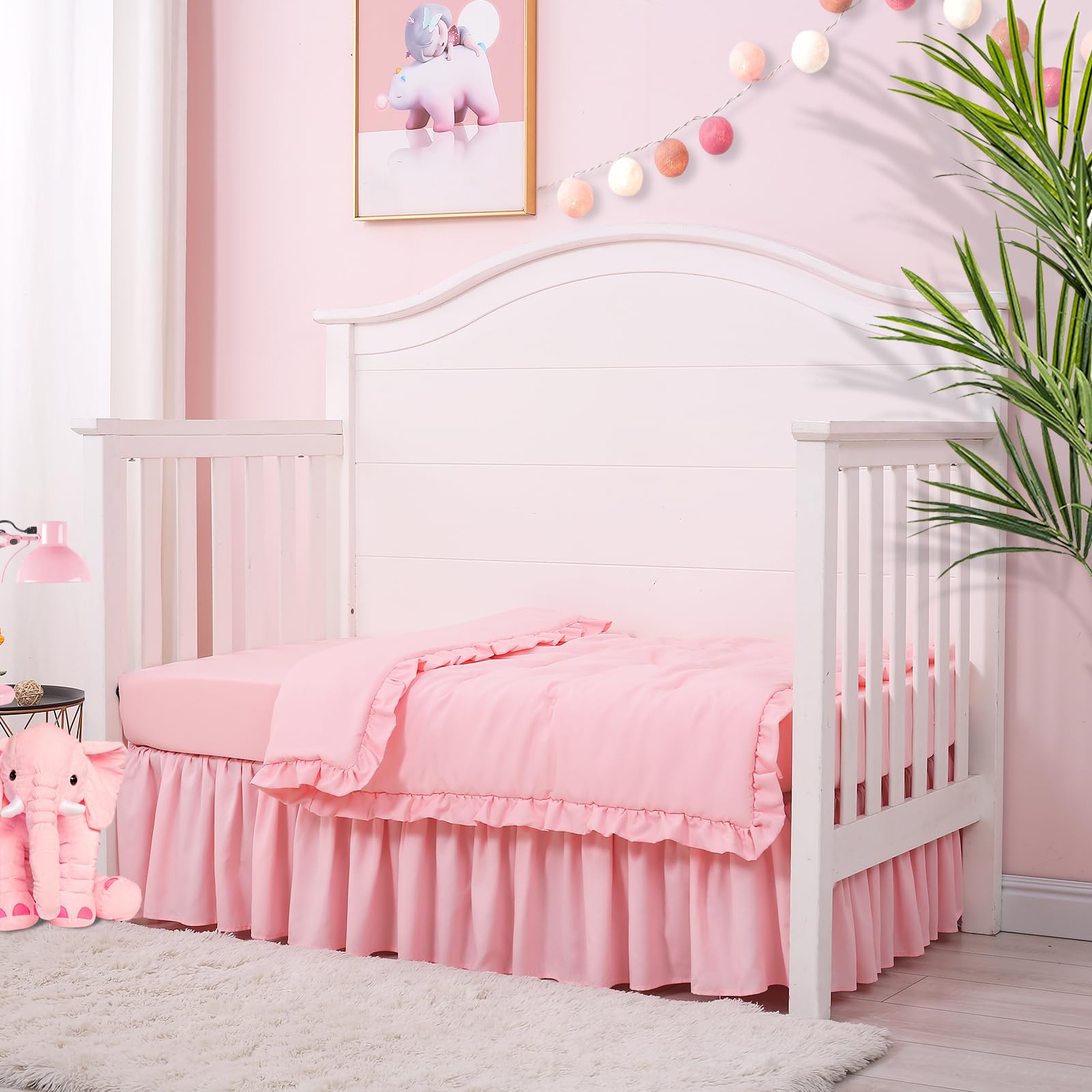 Cloele solid ruffle quilt highlights cute nursery decor