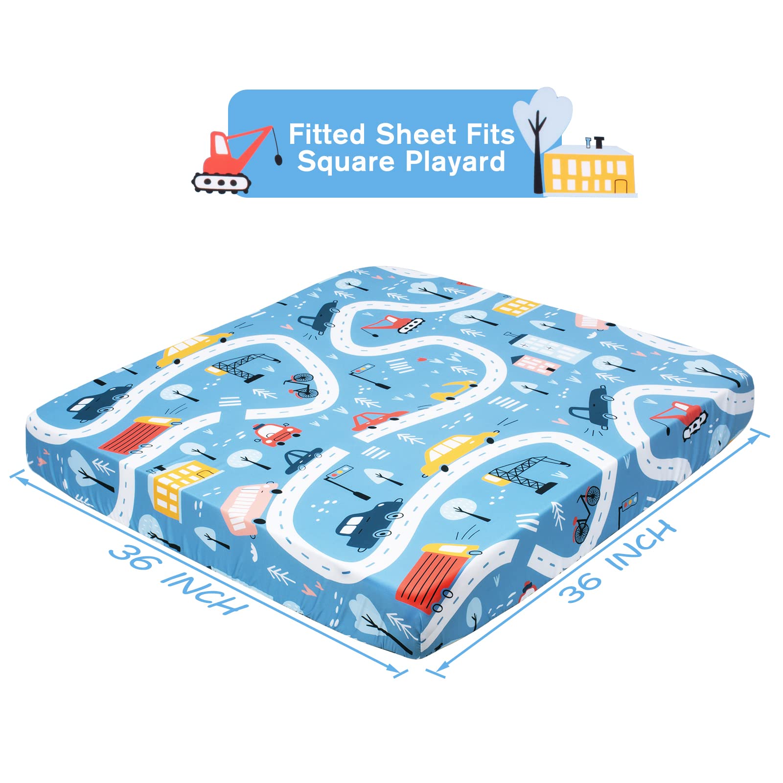 Cloele square playard sheet demonstrates 360-degree wrap for snug hold