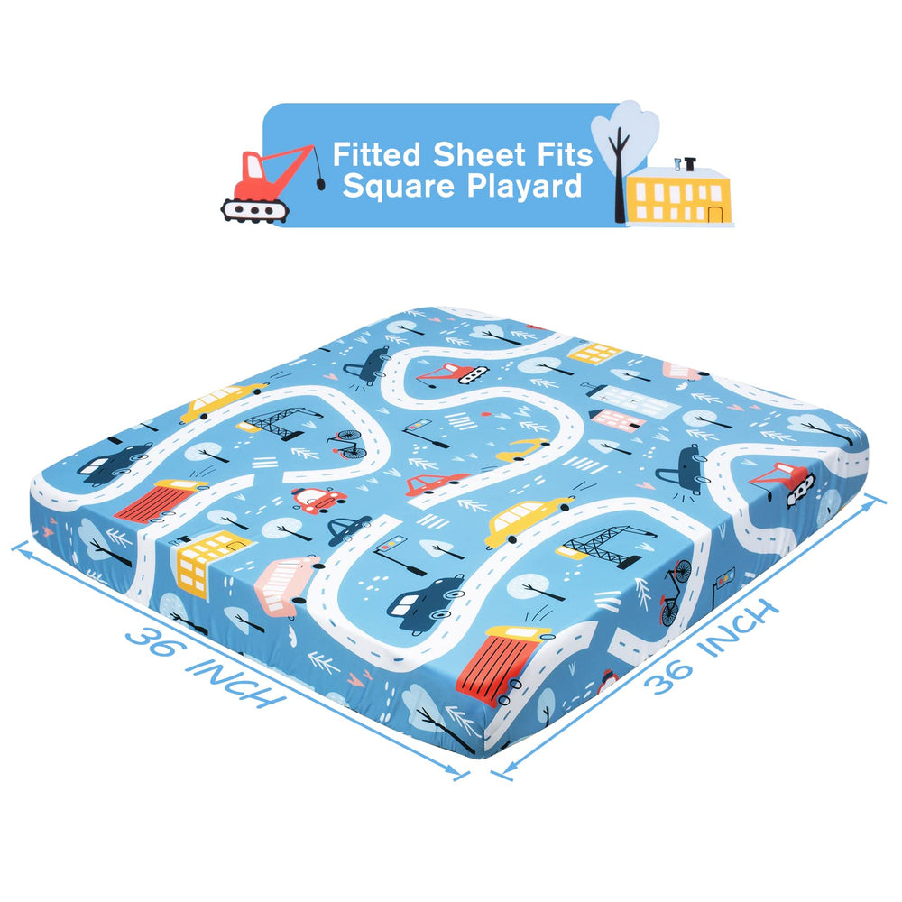 Cloele square playard sheet demonstrates 360-degree wrap for snug hold