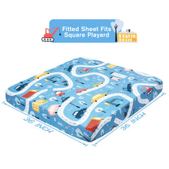 Cloele square playard sheet demonstrates 360-degree wrap for snug hold