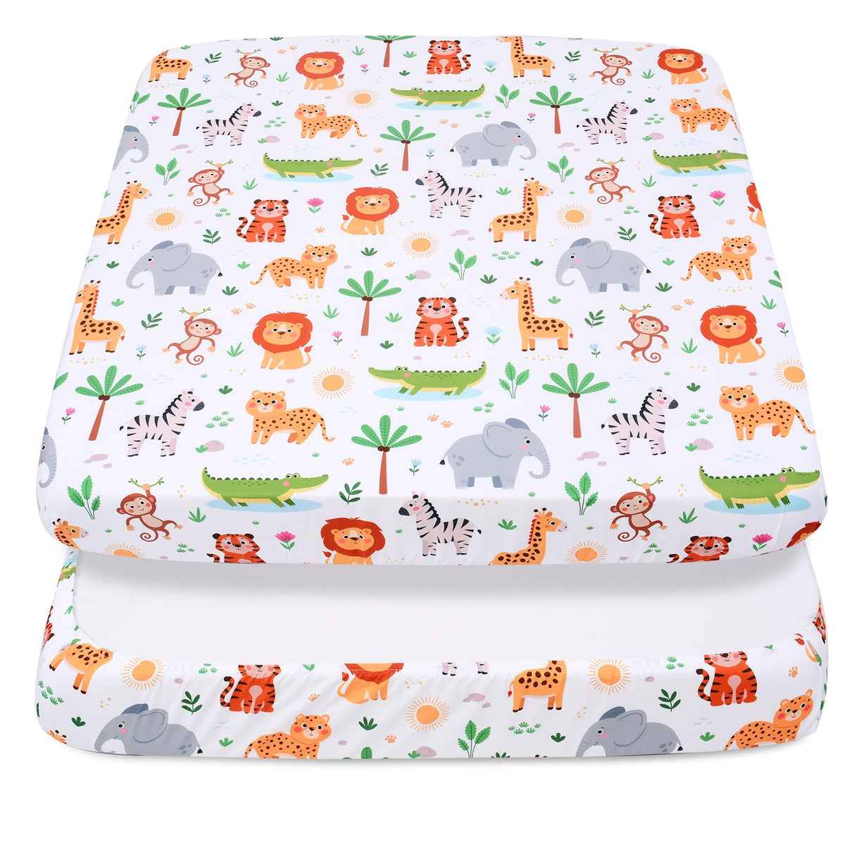 Cloele square playard sheet Jungle fabric offers soft, breathable comfort for baby.