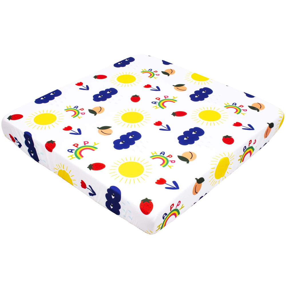 Cloele square playard sheet with rainbow print for 36x36, soft and breathable.