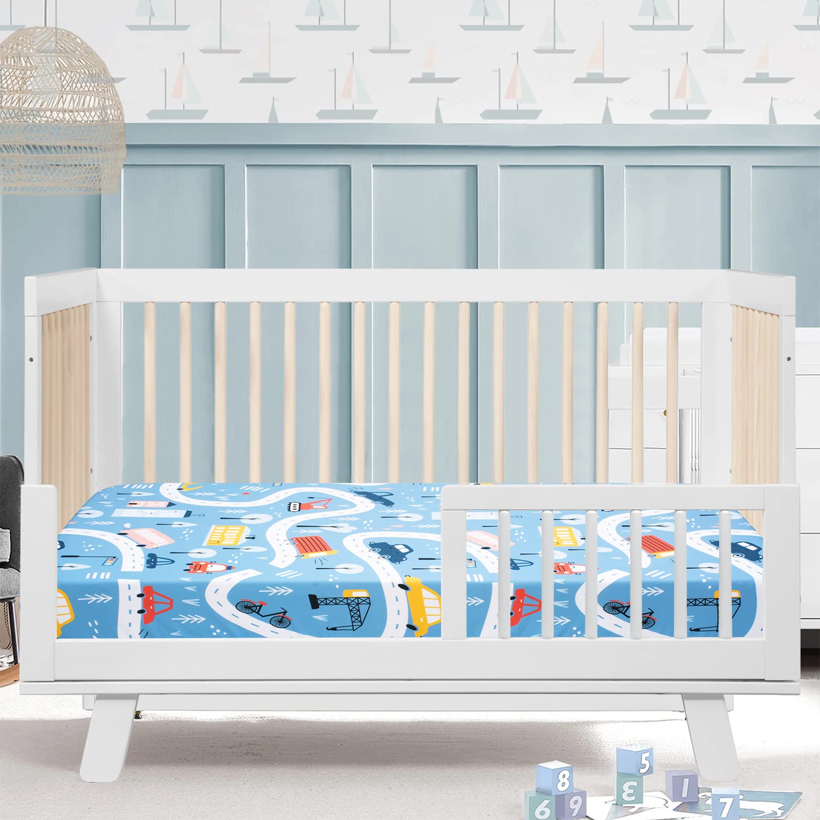 Cloele transition sheet supports toddler bed use with familiar car design.