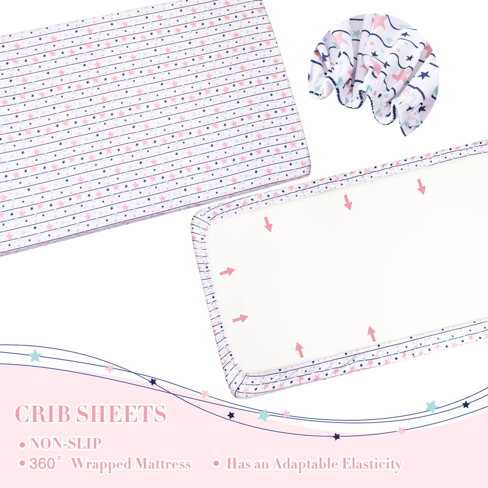 Cloele unicorns print bedding brings playful design to the nursery.