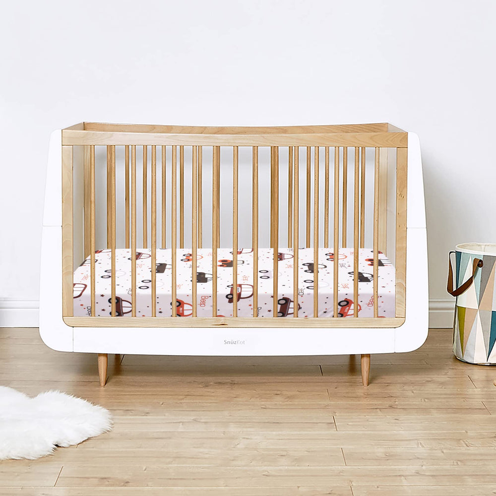 Cloele vibrant brown car print adds lively nursery decor