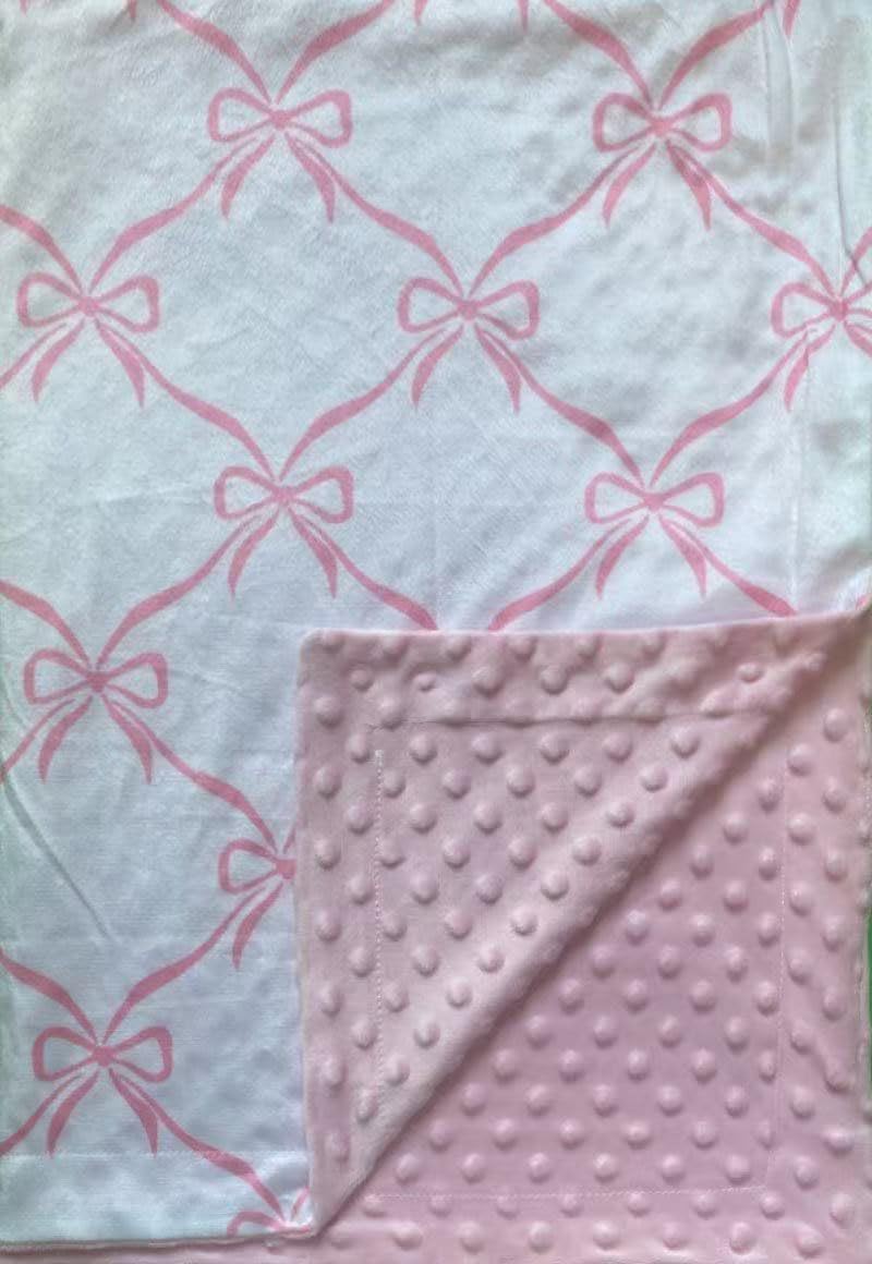 Closockey baby blanket double-layer minky with dotted backing pink bow, perfect for cozy naps.