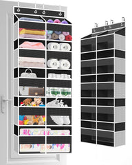 Clothink 5-tier over-the-door organizer behind a door showing large capacity.