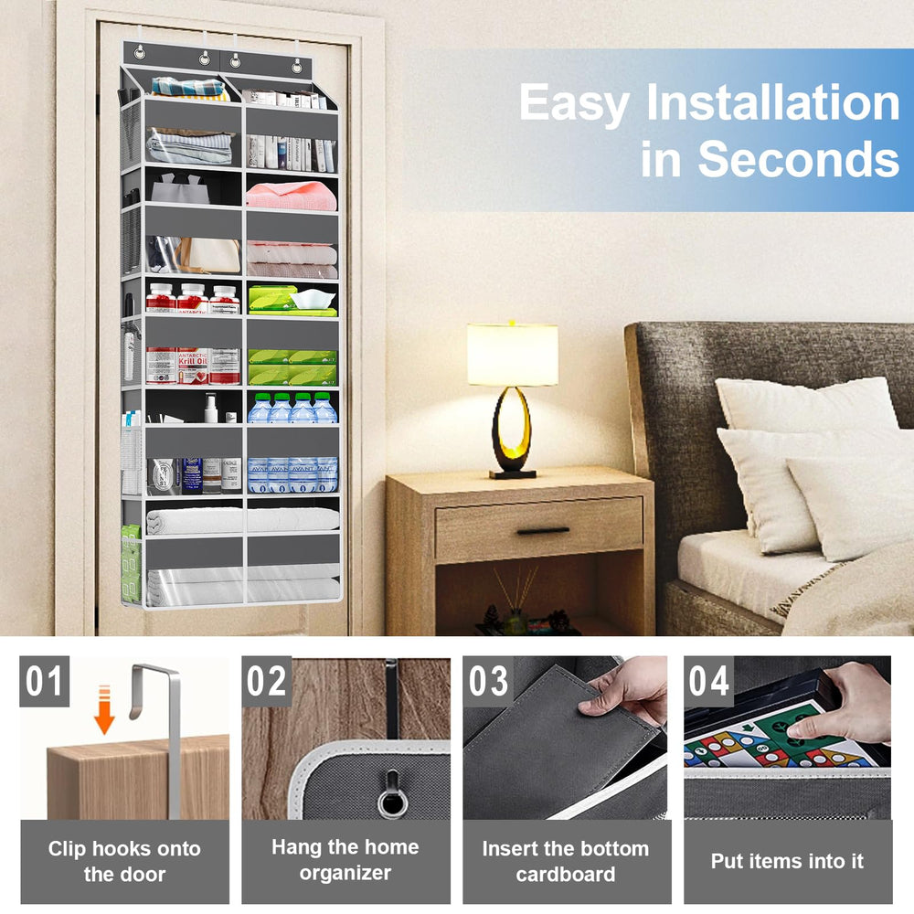 Clothink spacious door organizer supports diapers, clothes, and yarn storage.