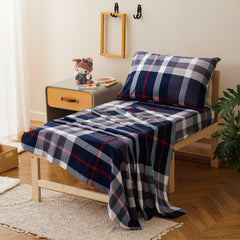 ClothKnow blue plaid toddler fitted sheet keeps a snug bed fit