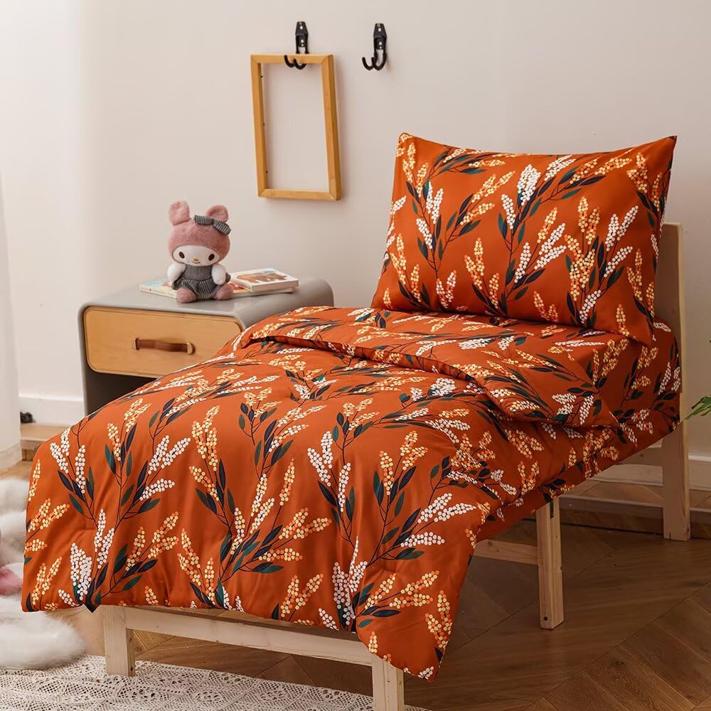 CLOTHKNOW floral toddler bedding flat sheet coordinates with green leaves design.