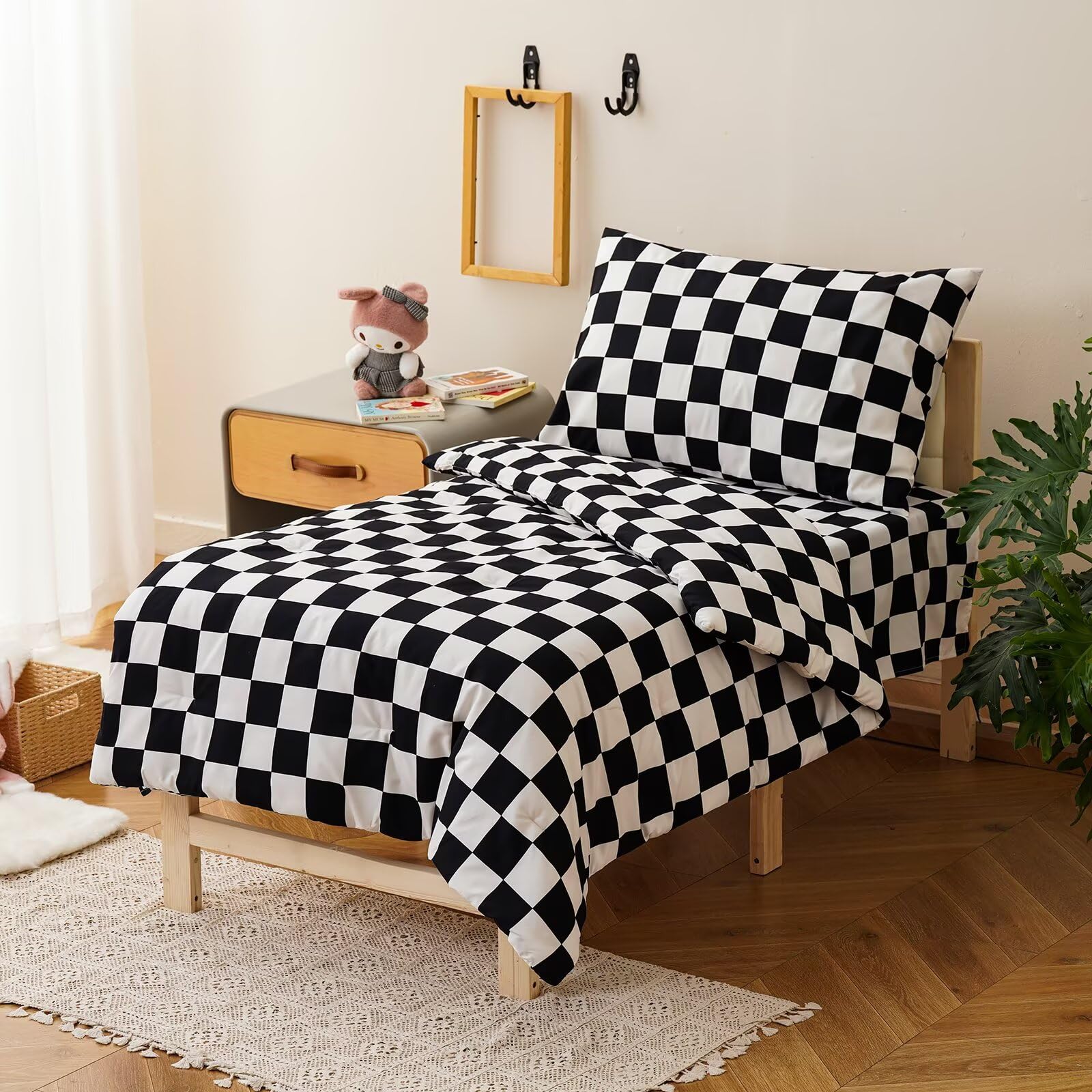 CLOTHKNOW plaid toddler flat sheet adds smooth, breathable layer.