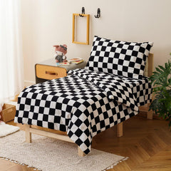 CLOTHKNOW plaid toddler flat sheet adds smooth, breathable layer.