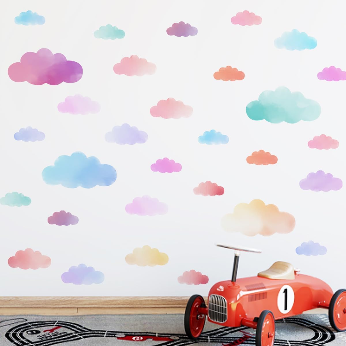 Clothmile vibrant cloud stickers transform playrooms into dreamy skies.