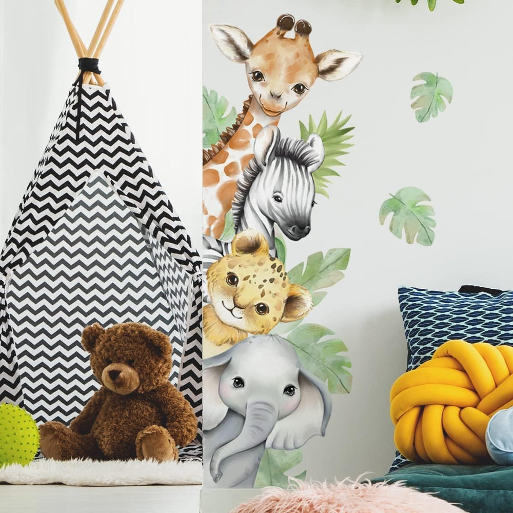 clothmile jungle wall decal giraffe adds whimsical height and color to nursery walls