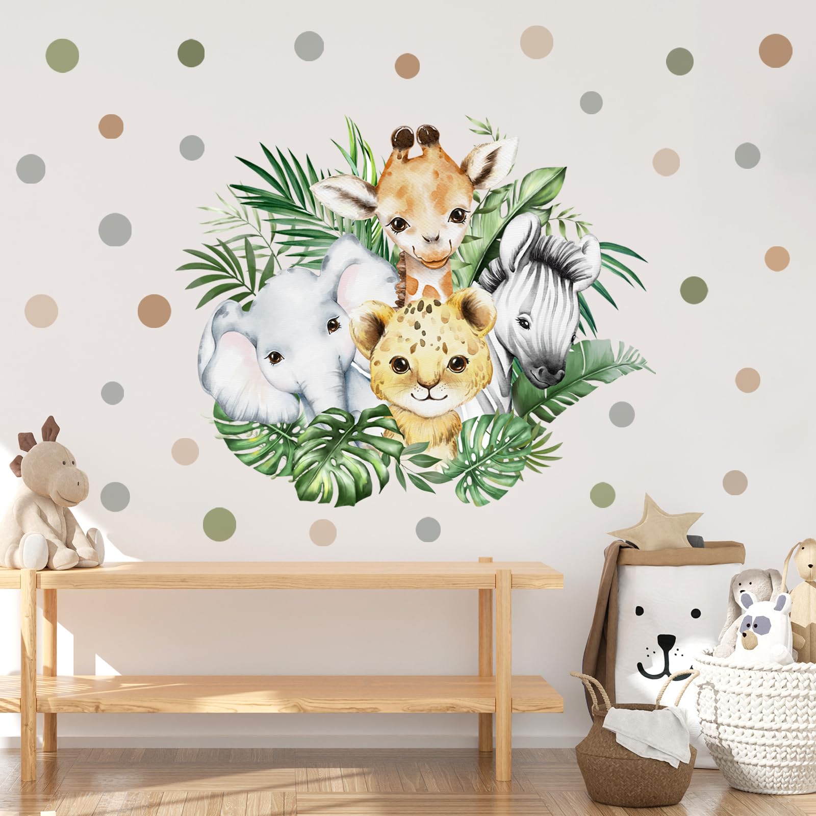 clothmile watercolor jungle scene wall decal shows multiple animals together