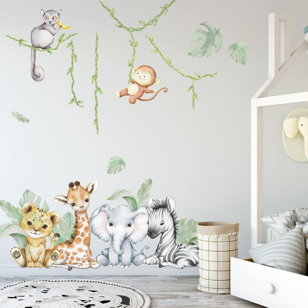 clothmile woodland giraffe wall decal creates a tall focal point for a cozy nursery