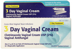 Clotrimazole vaginal cream with disposable applicators for a 3-day treatment plan