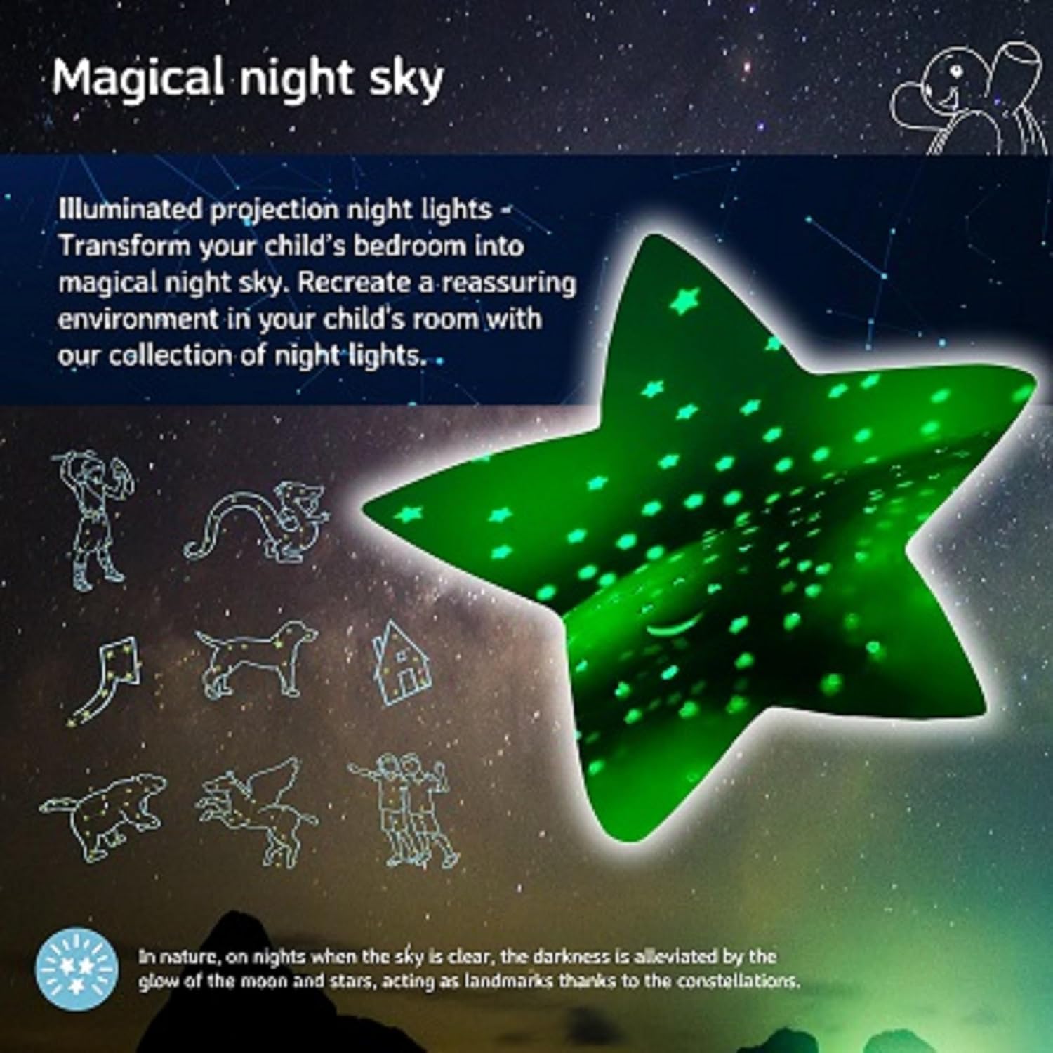 Cloud b Calming Nightlight Star Projector projects eight constellations for varied night scenes.
