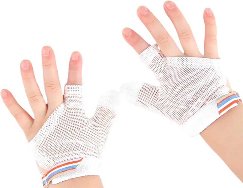 Cloverhome Thumb Sucking Guard XL on a child's wrist with secure, breathable wrist strap.