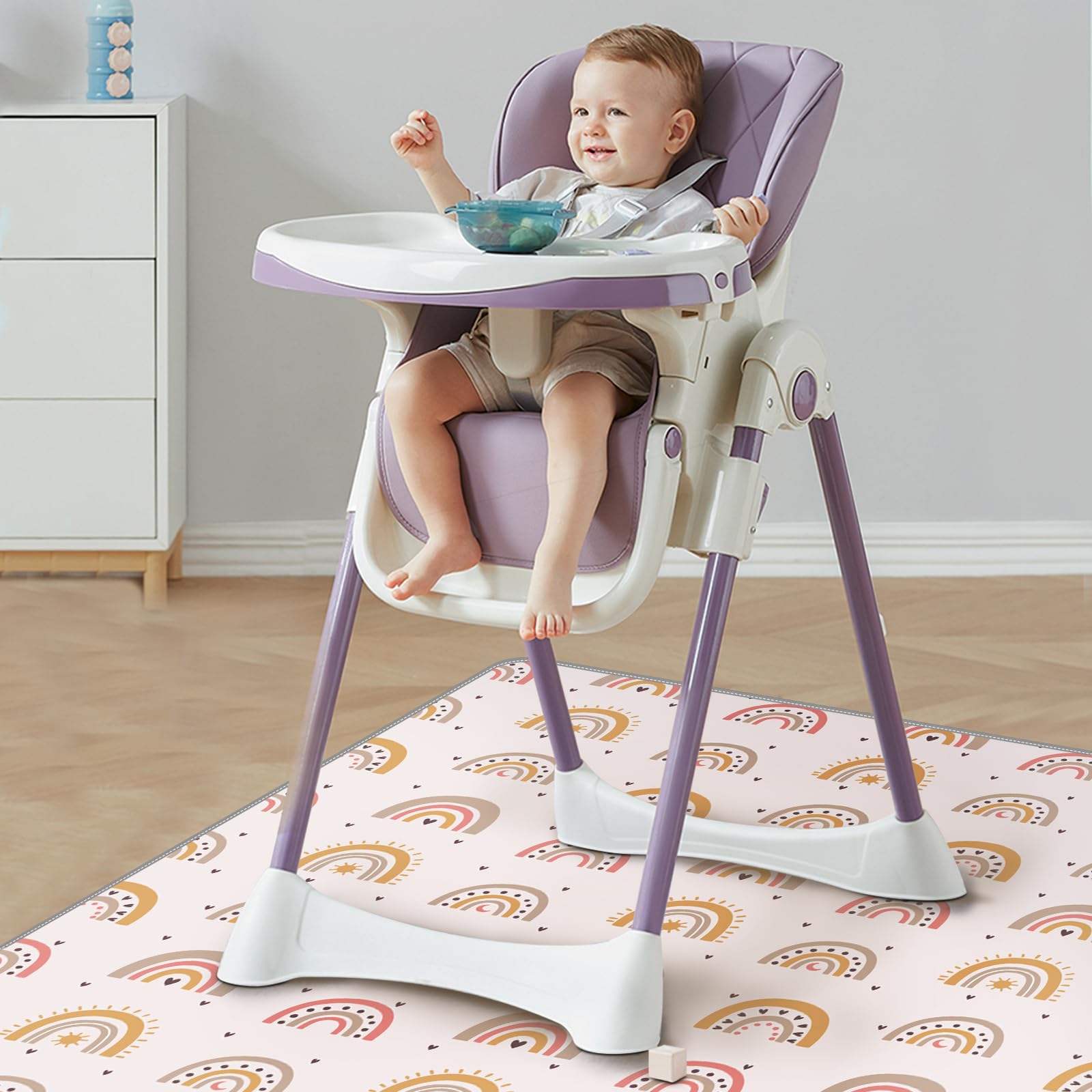 Easy-clean, machine-washable splash mat for busy homes.