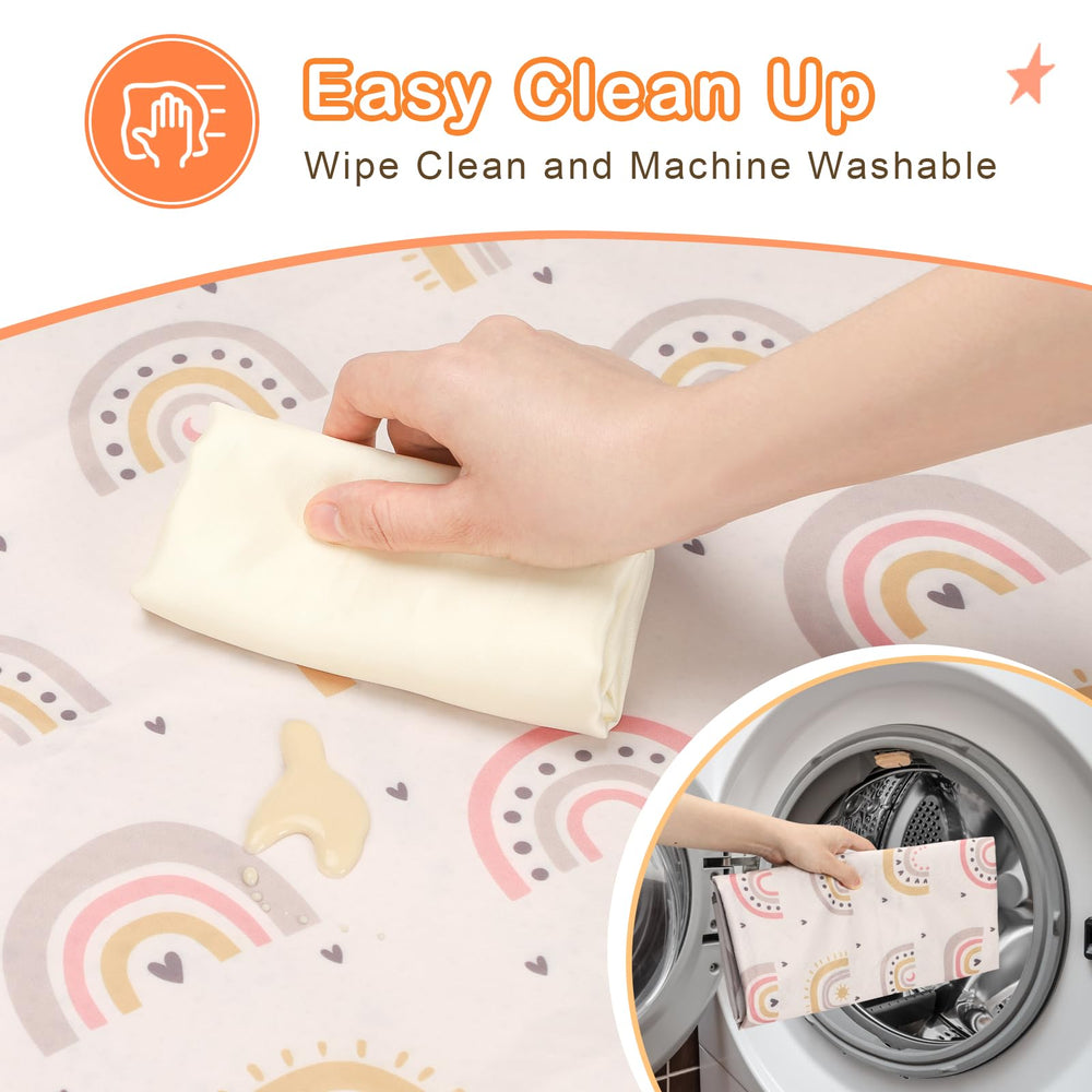 Foldable mat fits in a diaper bag for travel.