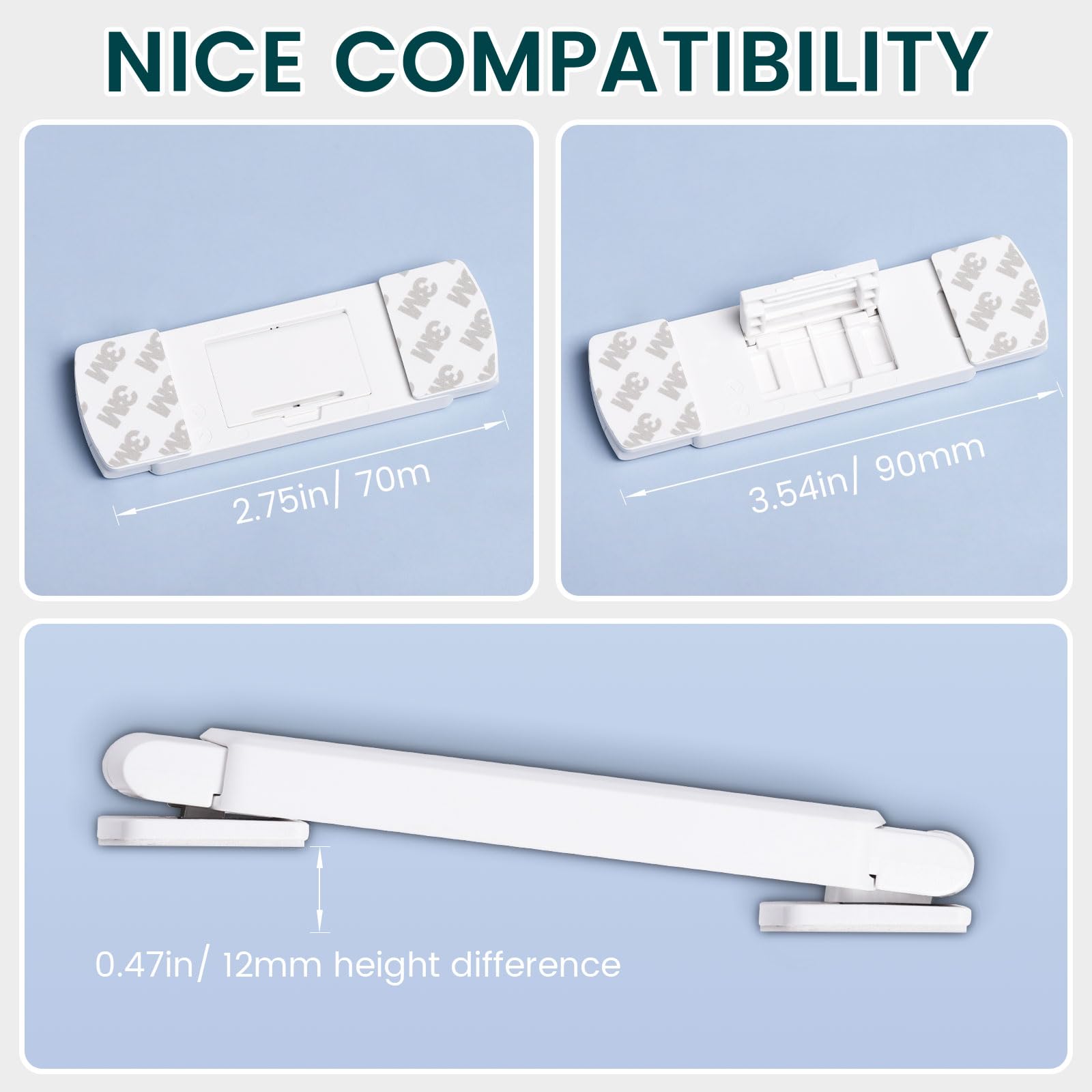 CLYMENE fridge lock adjustable range shown for 3.54-inch gaps