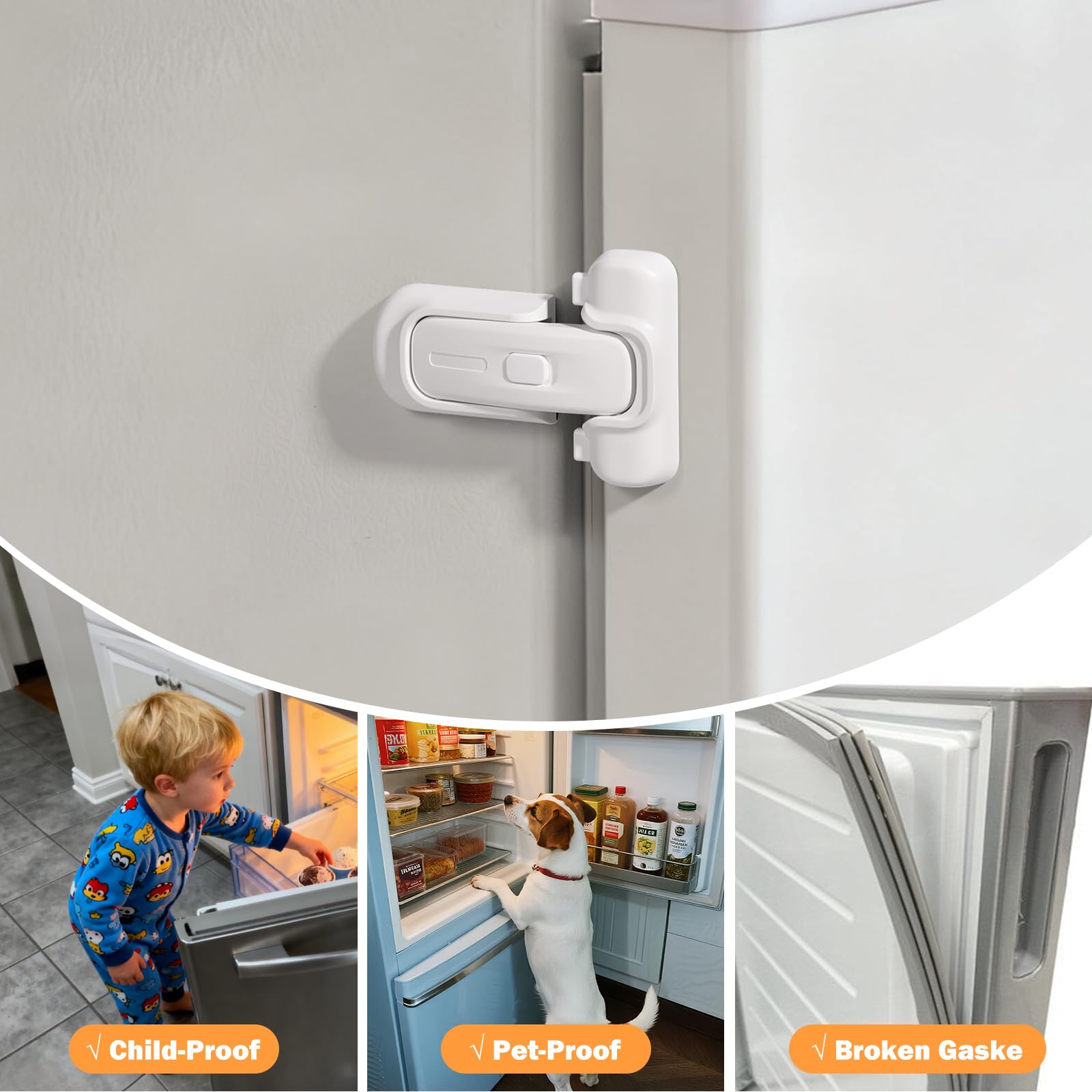 CLYMENE fridge lock enables quick one-handed access while keeping curious kids out.