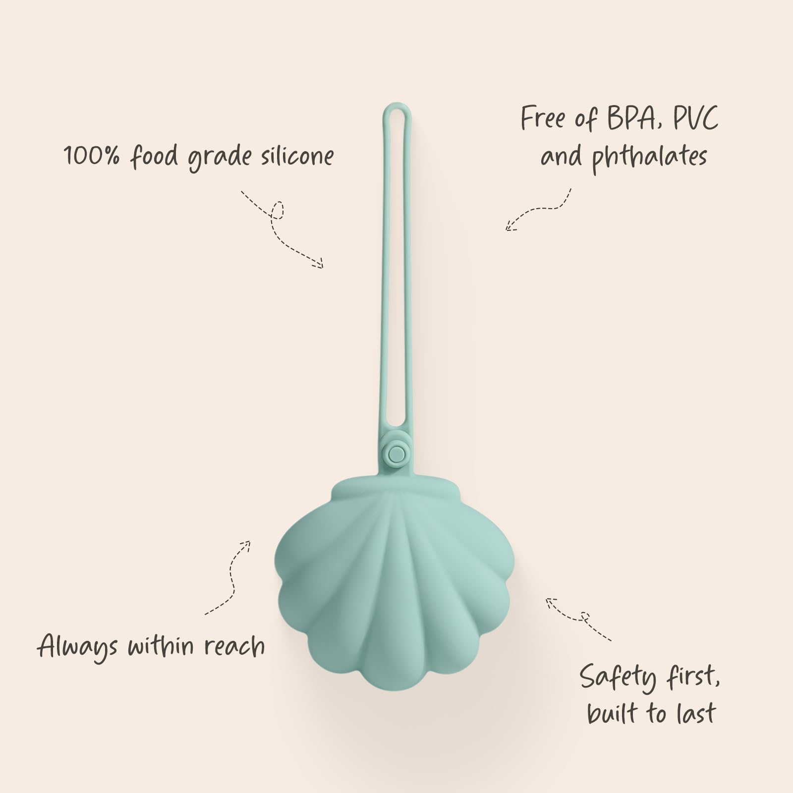 CLYMENE misty blue silicone case protects pacifiers from dirt and drops.