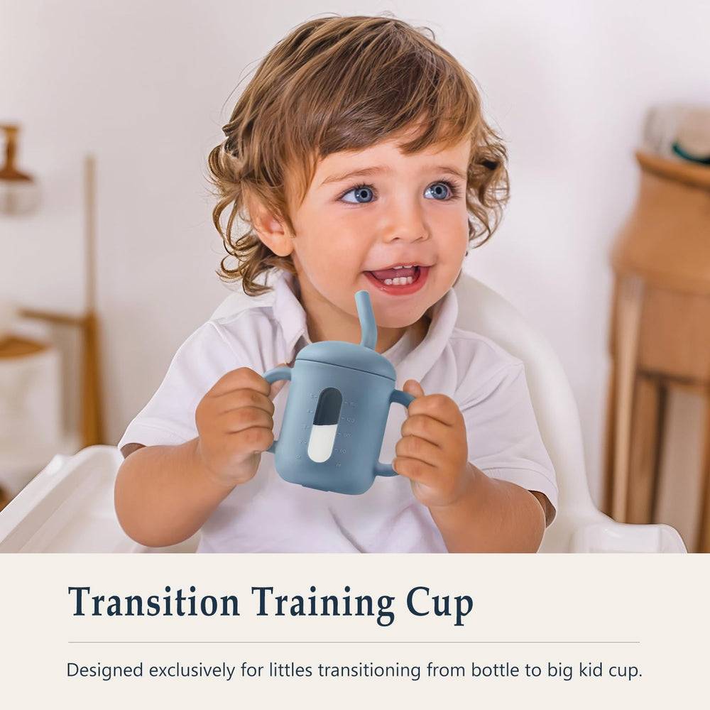 CLYMENE dishwasher-safe and microwave-safe training cup for quick cleanup.