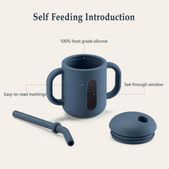 CLYMENE silicone training cup with easy-grip handles supports little hands learning to drink.