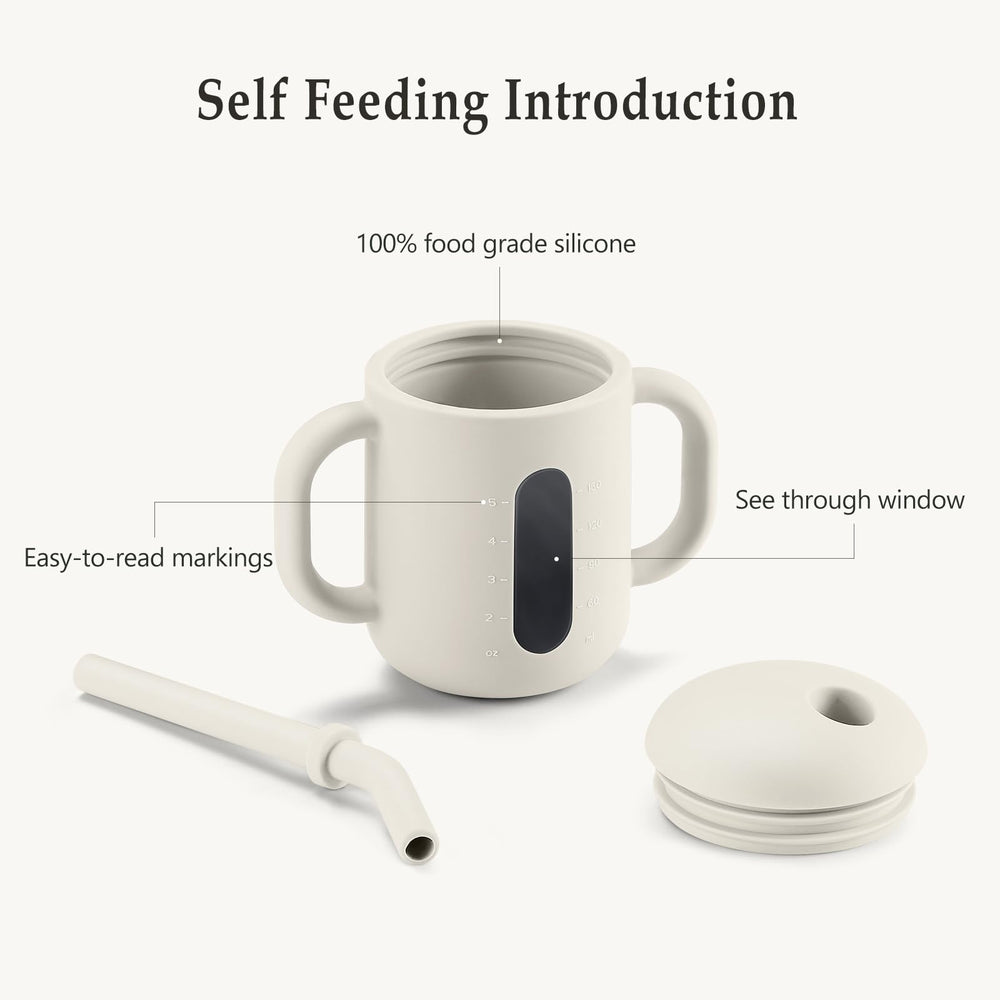 CLYMENE training cup with see through window in ivory, helps monitor intake and portions.