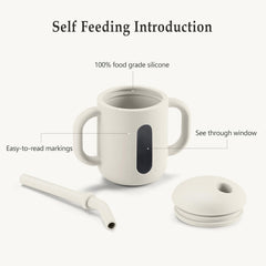 CLYMENE training cup with see through window in ivory, helps monitor intake and portions.