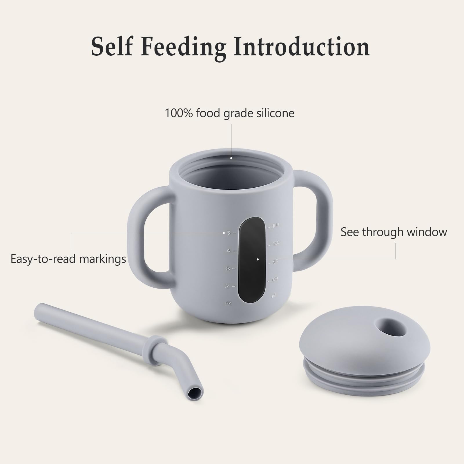 CLYMENE training cup with see-through window showing contents for portion awareness.