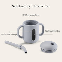 CLYMENE training cup with see-through window showing contents for portion awareness.