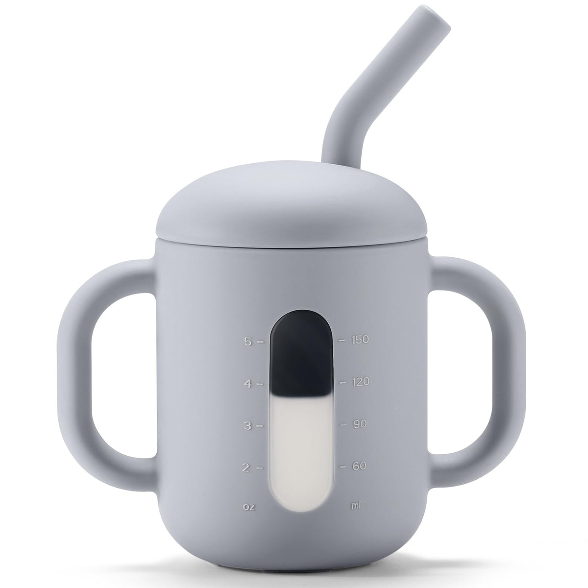 CLYMENE silicone training cup with straw and handles for easy self-feeding.