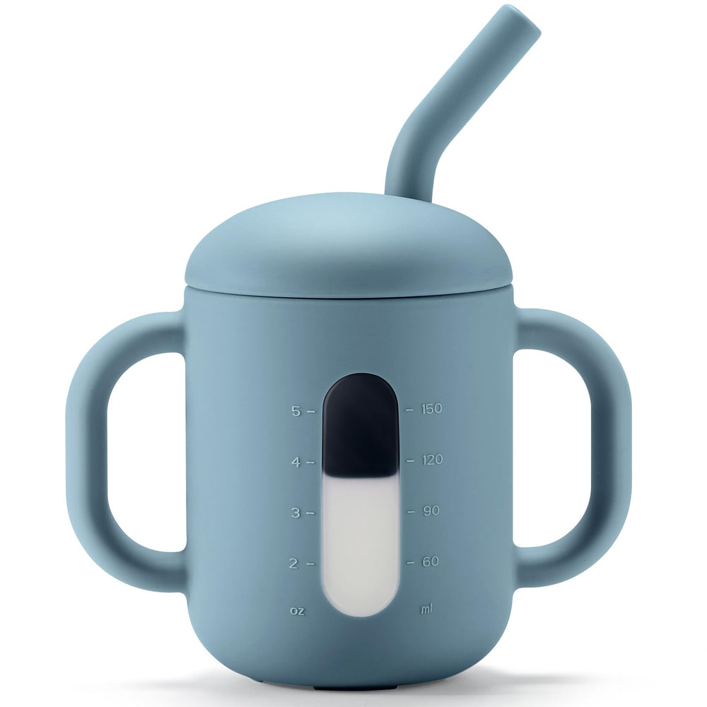 CLYMENE silicone training cup with straw and handles for tiny hands and easy transition.