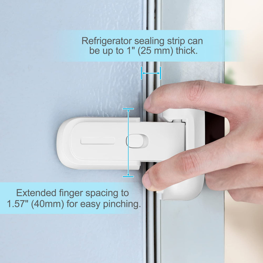 Family using CLYMENE latch to keep toddlers out of fridge.