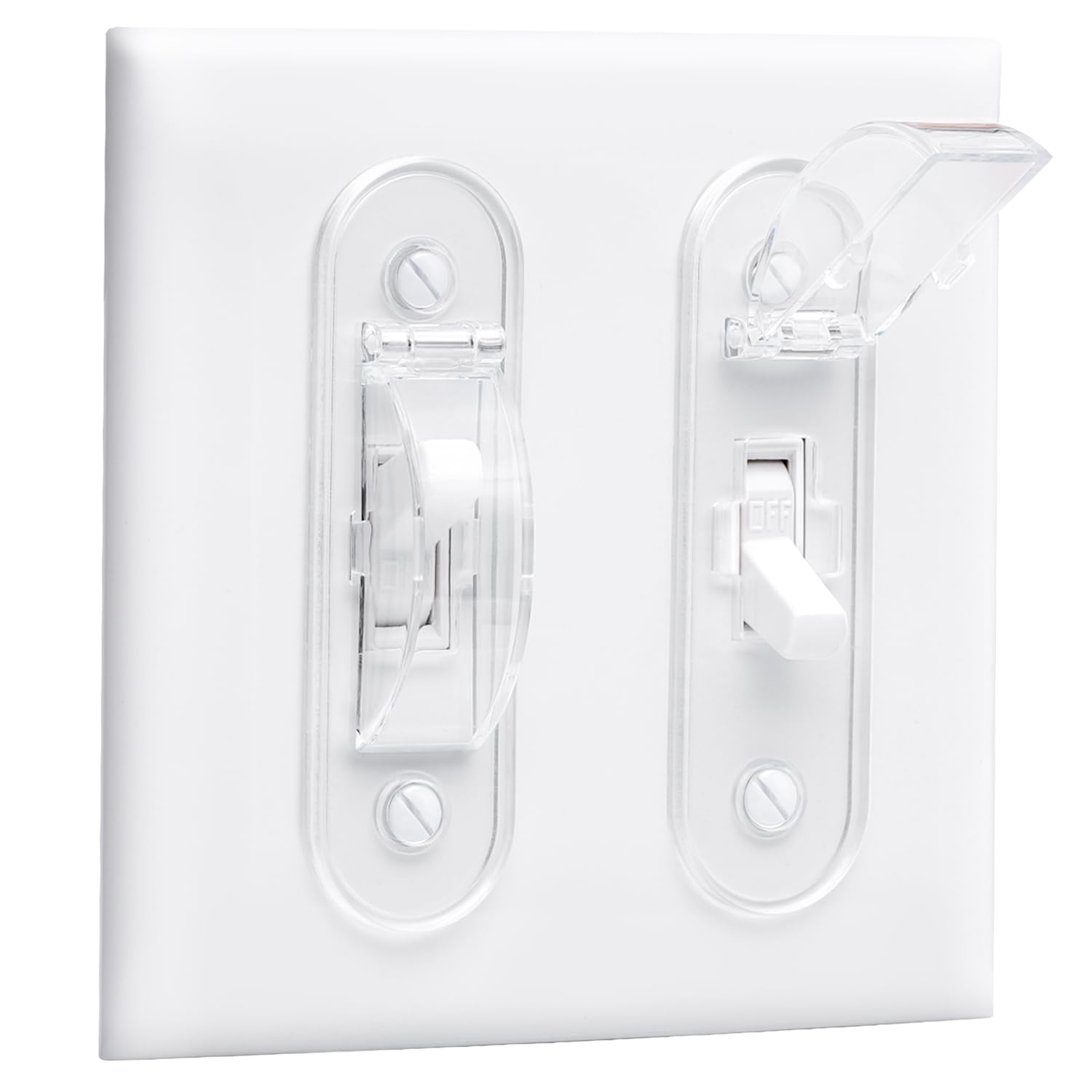 CLYMENE wall switch guard with clear toggle cover protects appliances and lights.