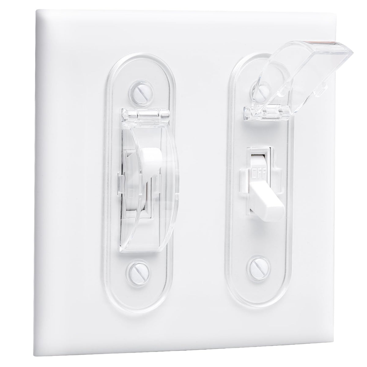 CLYMENE wall switch guard with clear toggle cover protects appliances and lights.